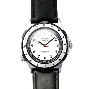 Acqua Indiglo Compass Bezel White Dial Black and Red Seconds Vintage 1990s